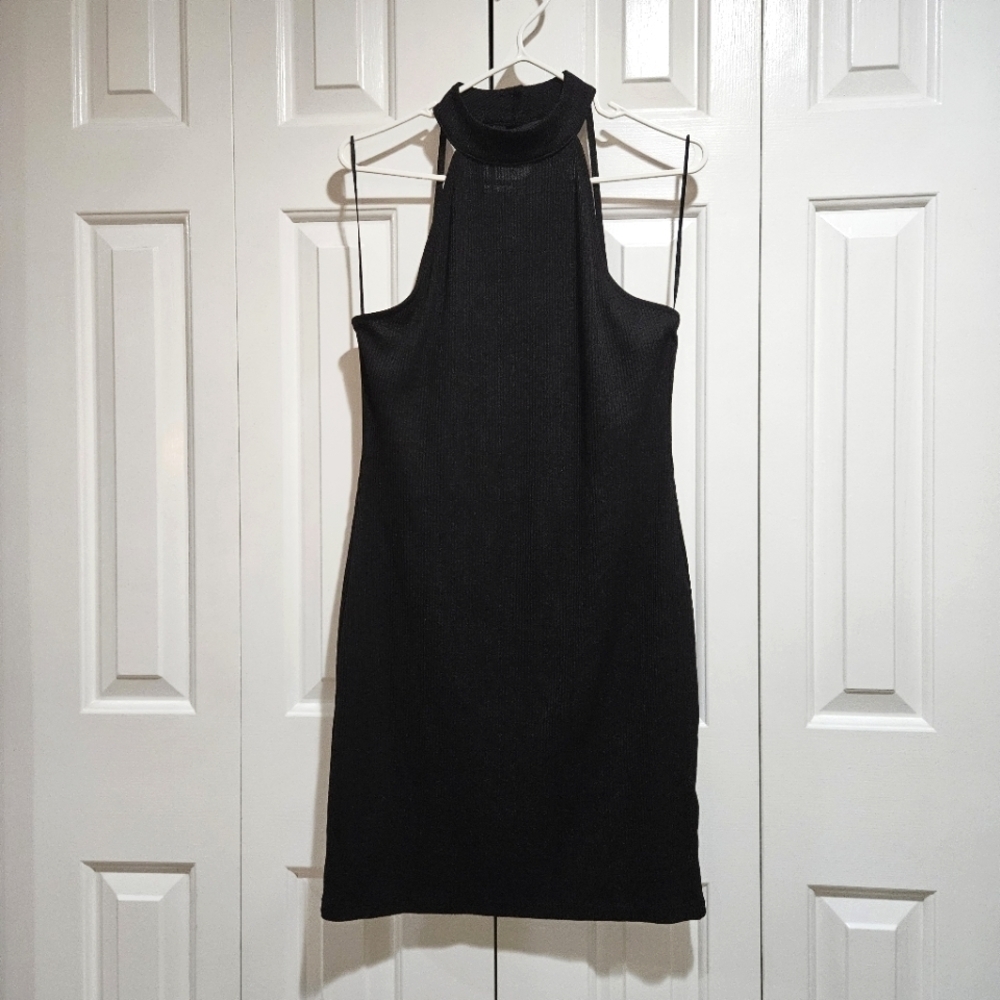 TOPSHOP Black High Neck Sleeveless Dress with Cut Out Back Size 10